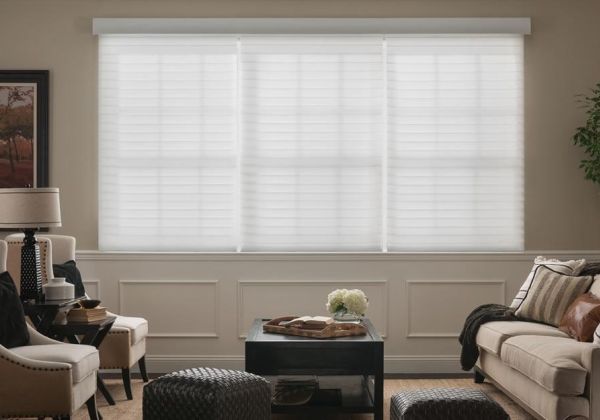 Lutron horizontal sheer blinds over a large window