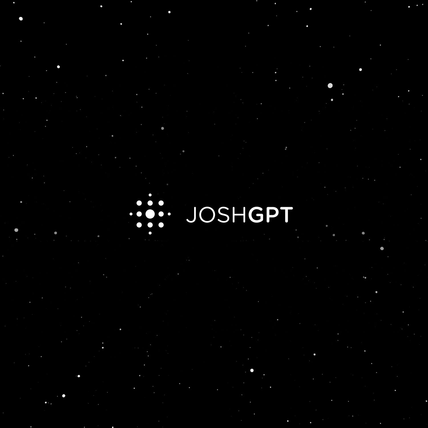A black background with white dots resembling stars, featuring the "JoshGPT" logo in the center.